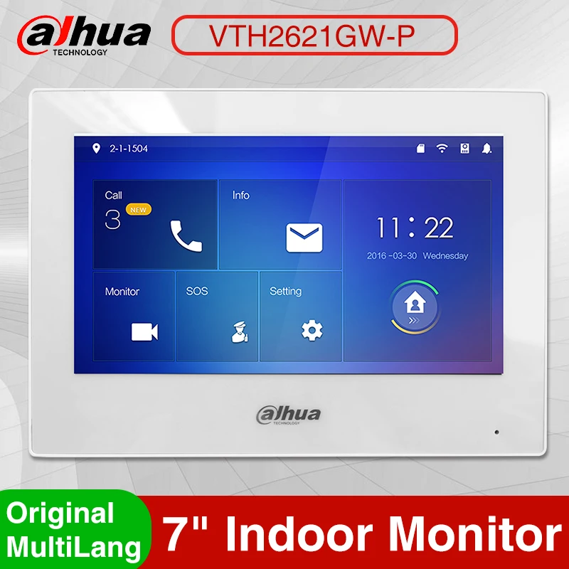 Dahua Original Multi-language VTH2621GW-WP WiFi VTH2621GW-P PoE 7inch IP Indoor Monitor Doorbell Video Intercom Built-in speaker