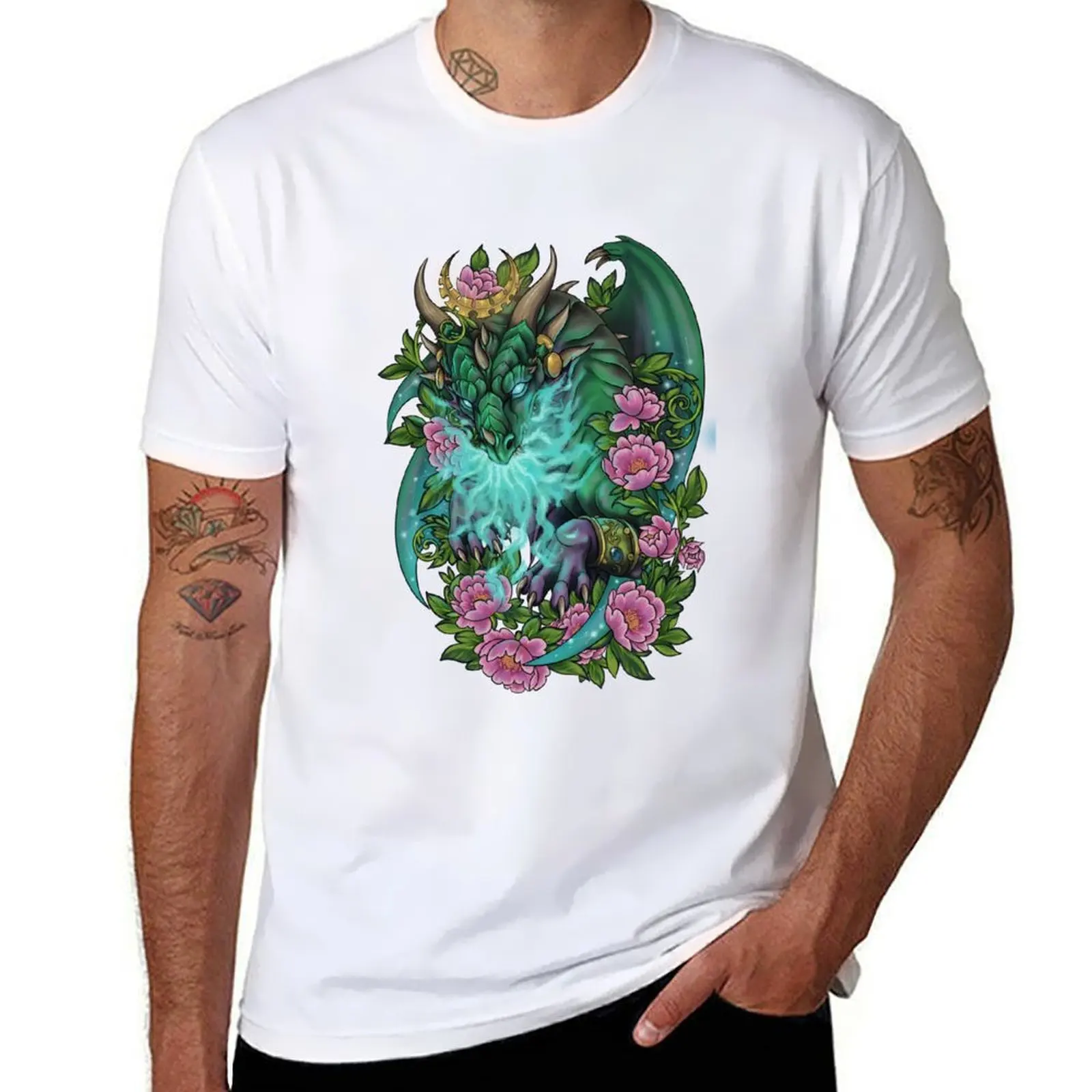 Фото Футболка Ysera the Dreamer Green Dragon Aspect, мужская футболка с графическим рисунком, забавные футболки, футболки в стиле темного юмора, футболки в стиле аниме, футболка оверсайз №1