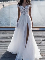 a line wedding dresses v neck floor length chiffon lace sleeveless beach with 2022 vestidos de novia robe de mari%c3%a9e