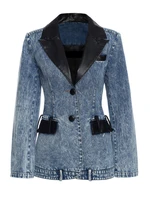 women blazer loose casual lapel long sleeve single breasted patchwork contrasting colors loose denim coat autumn 2022