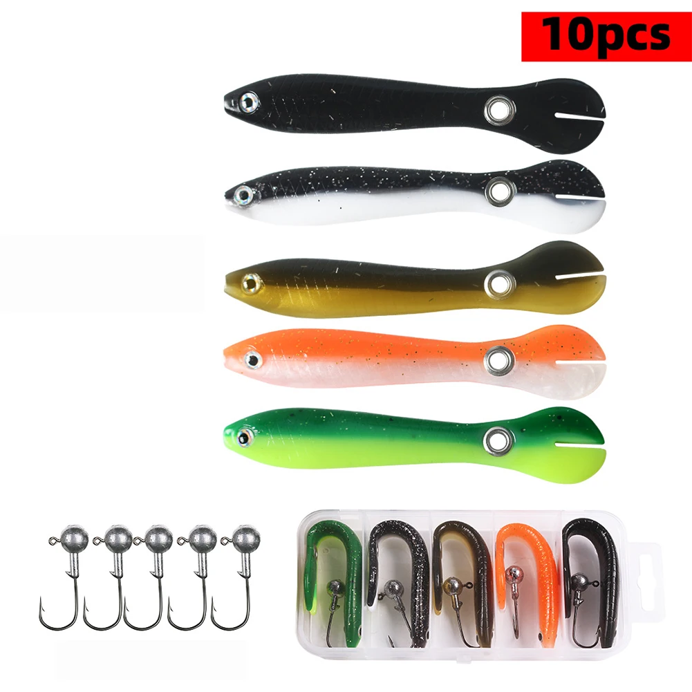

Soft Fishing Bait 6g Wobble Tail Lure Silicone Small Loach Bait Artificial Baits For Bass Pike Fishing 5pcs Baits+5pcs Hooks