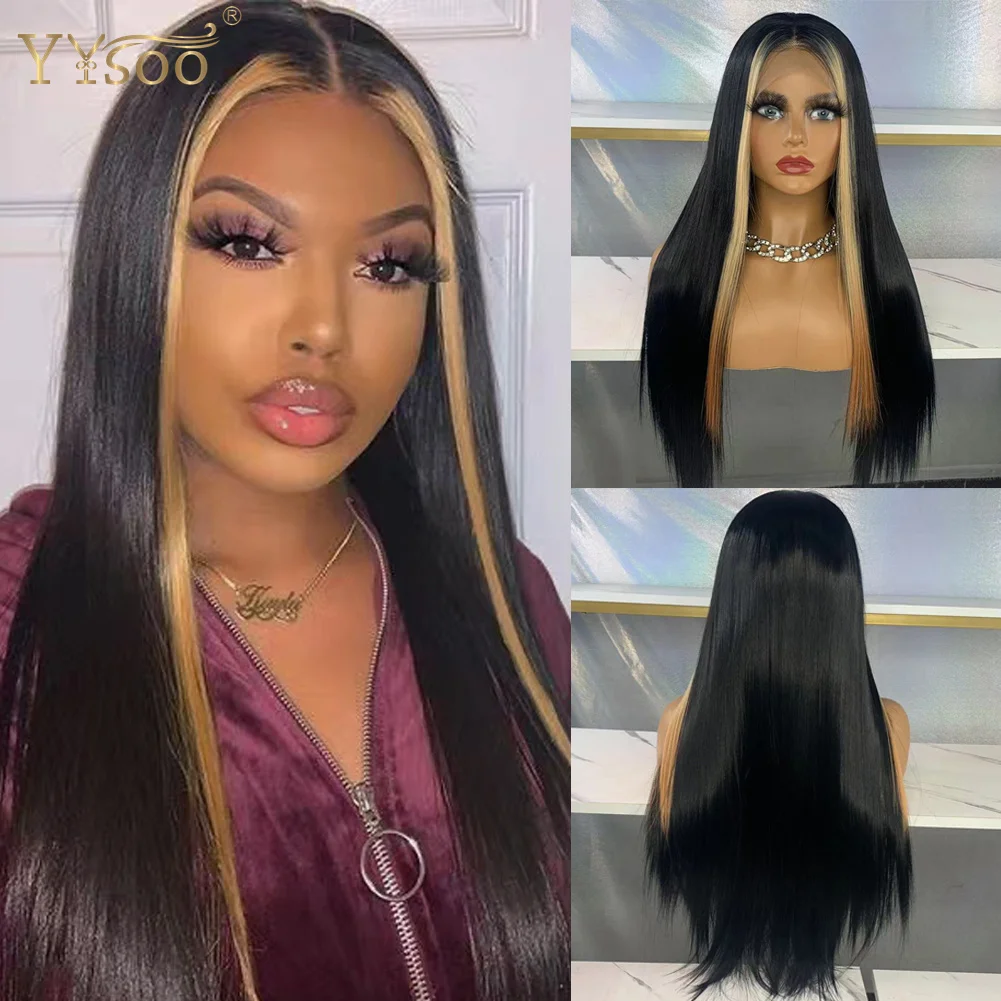 YYsoo Long1BT103T27/1 Balayage 13x4 Silky Straight Futura Hair Synthetic Lace Front Wigs for Women Glueless Heat Resistant Wig