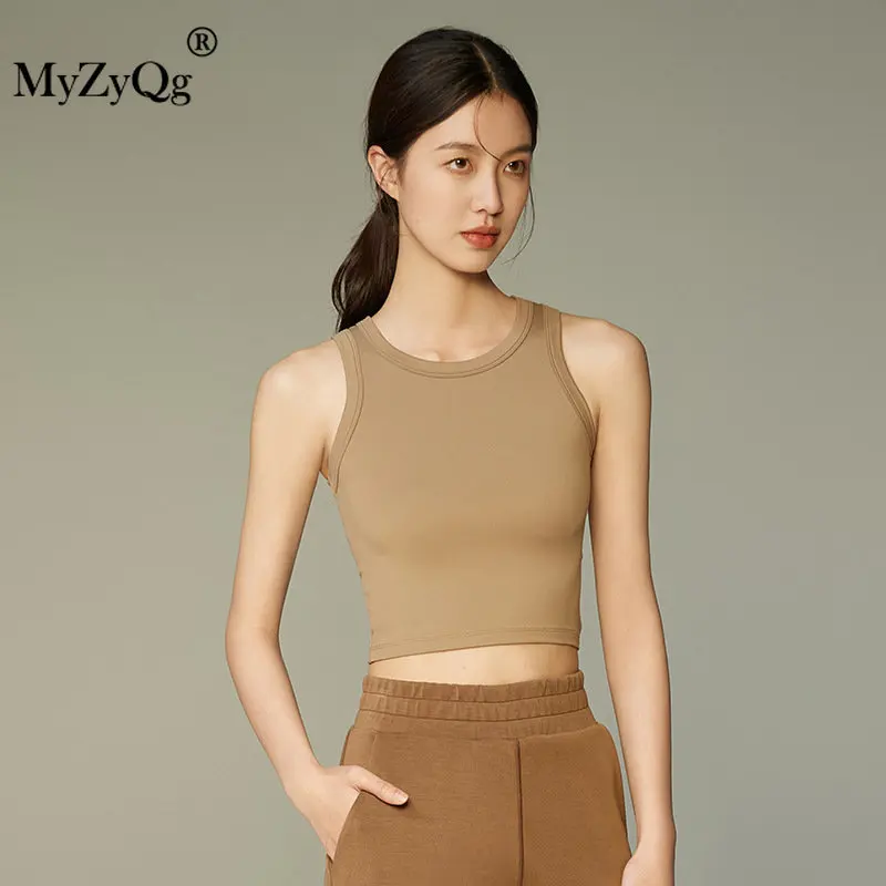 

MyZyQg Early Spring Basic Slim Women Yoga Bras Short Round Neck Sleeveless I-shaped Tight Sling Breathable Sports Running Vest