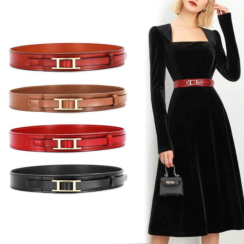 Genuine Real Leather Girdle for Women Fashion Casual Luxury Design Coat Ornament Decorative Belt Gothic Punk Trend Retro Corset