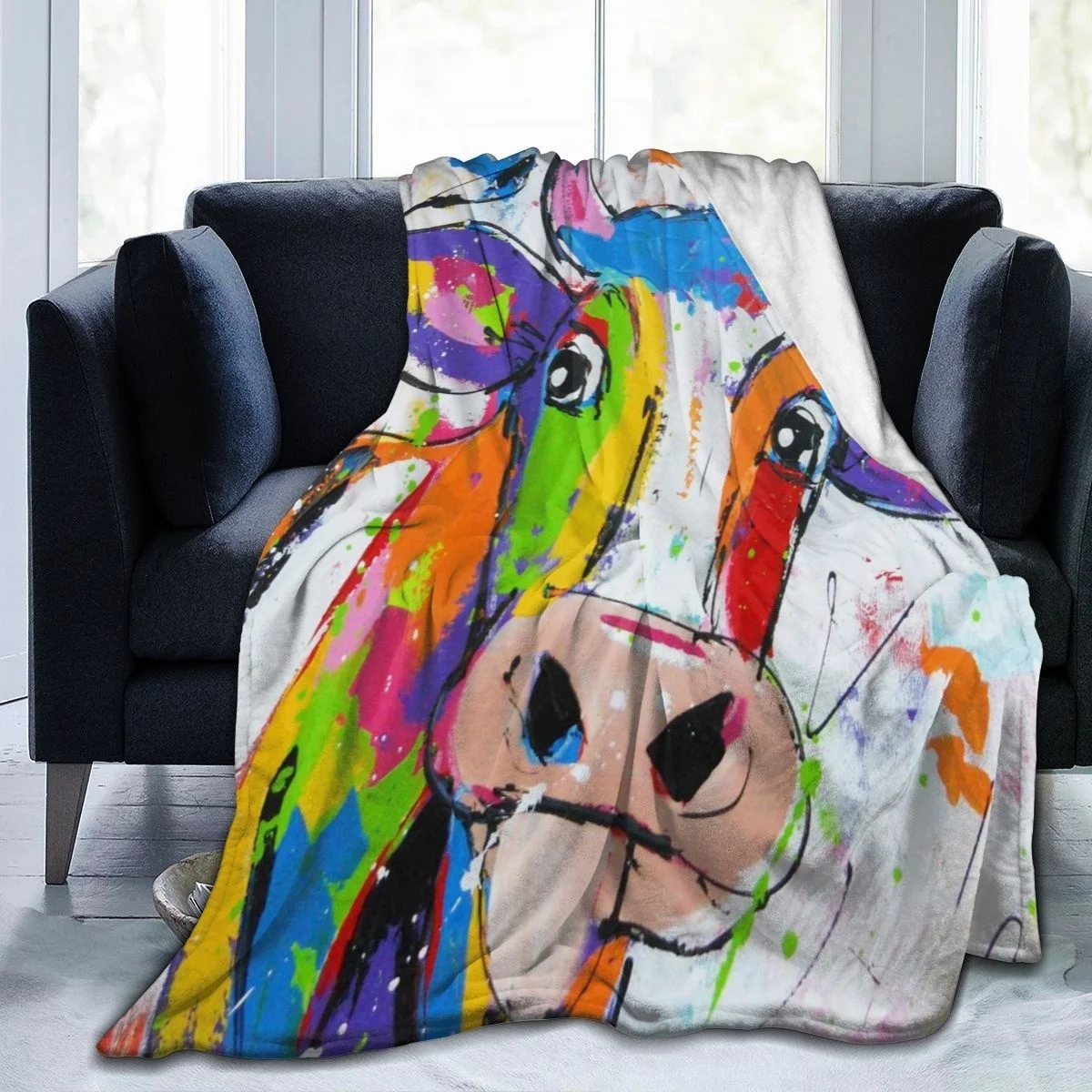 

3D Print Horse Throw Blanket Flannel Super Soft Lightweight Cozy Fleece Blanket Couch Sofa Bed Picnic customized Animal Blanket