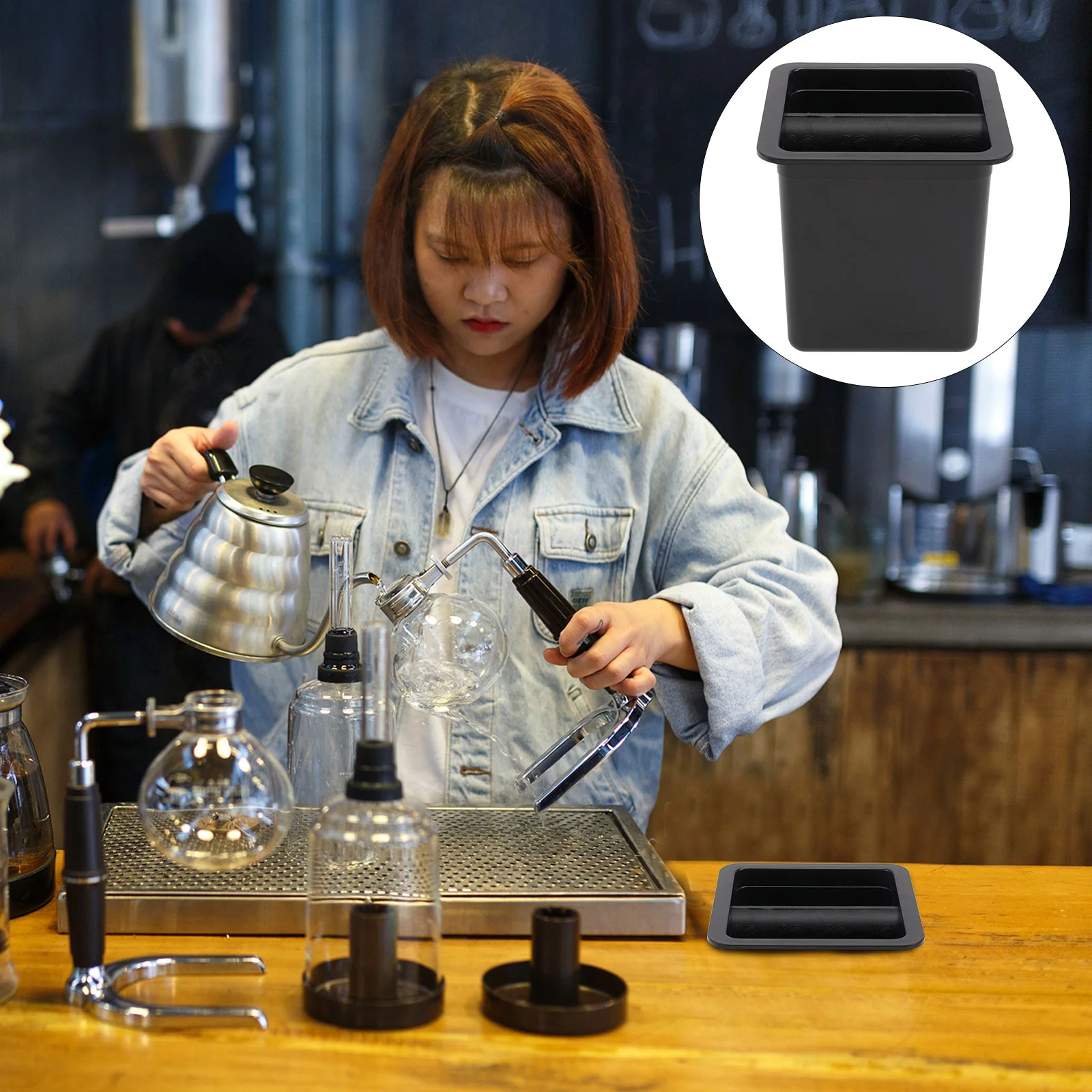 

Coffee Knock Box Bin Espresso Waste Dump Grind Machine Grounds Bucket Container Tamper Mini Residue Style Barista Large Handle