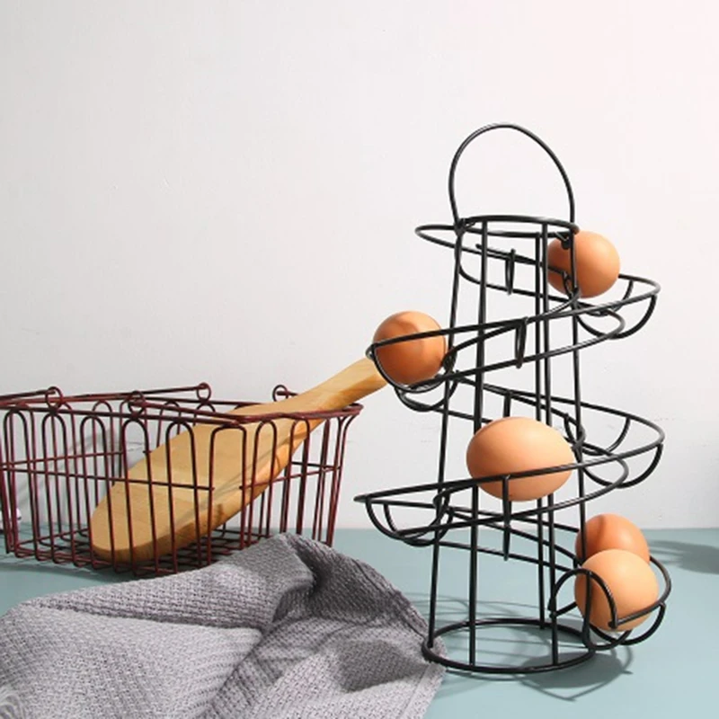 

Modern Metal Egg Shelter Rack 24 Eggs Kitchen Countertop Egg Organiser Shelf Home Kitchen Supplies Spiral Storage Roller Rack