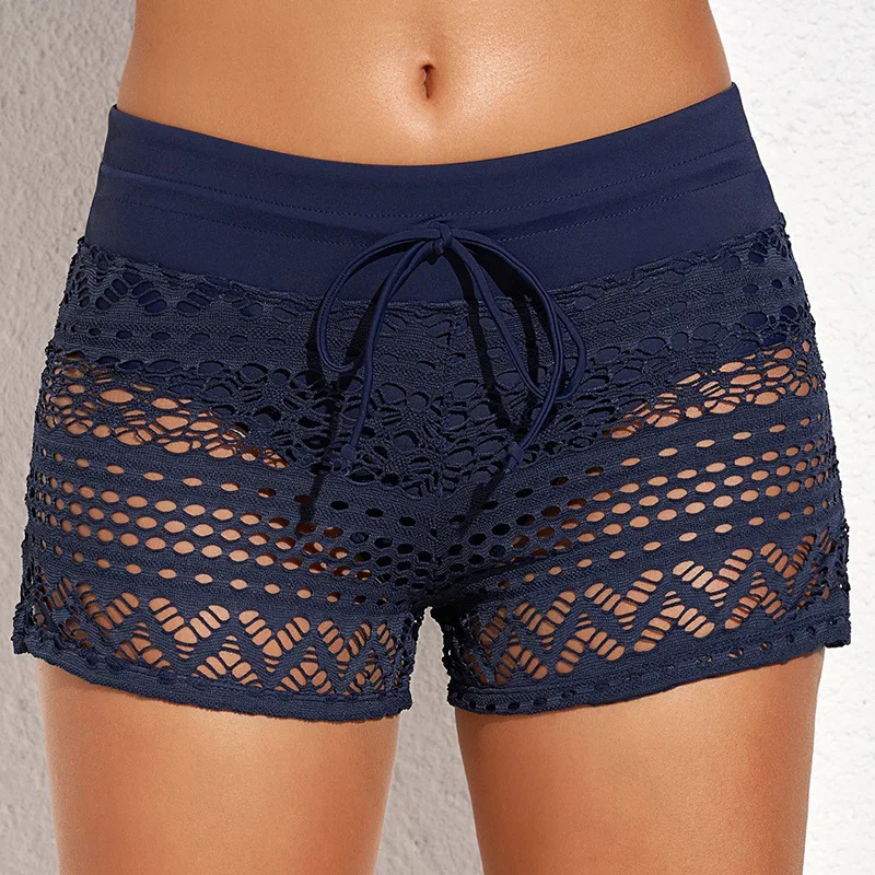 New Conservative Swim Trunks Jacquard Lace Women'S Hollowed-Out Boxer Shorts Beach Swimwear & Lady Hot See Through Sexy Trousers
