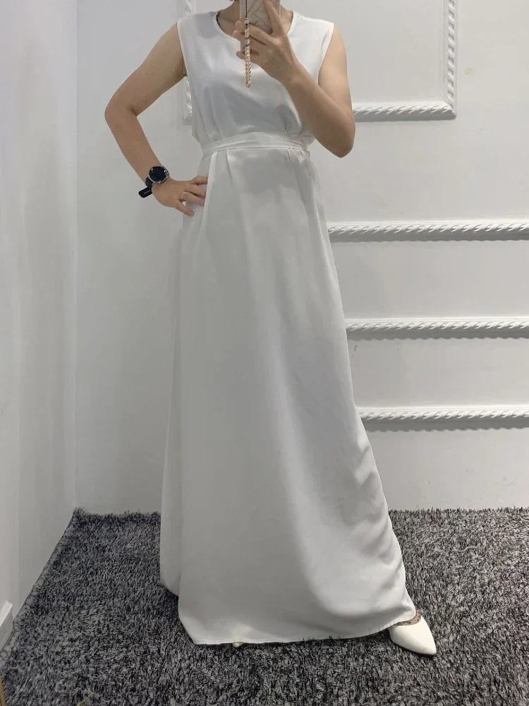 Под платьем Абая белая исламская одежда однотонные платья без рукавов