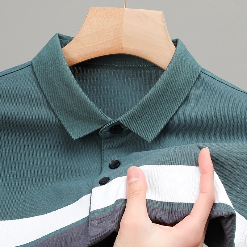 

Мужская хлопковая рубашка-поло с коротким рукавом, в полоску