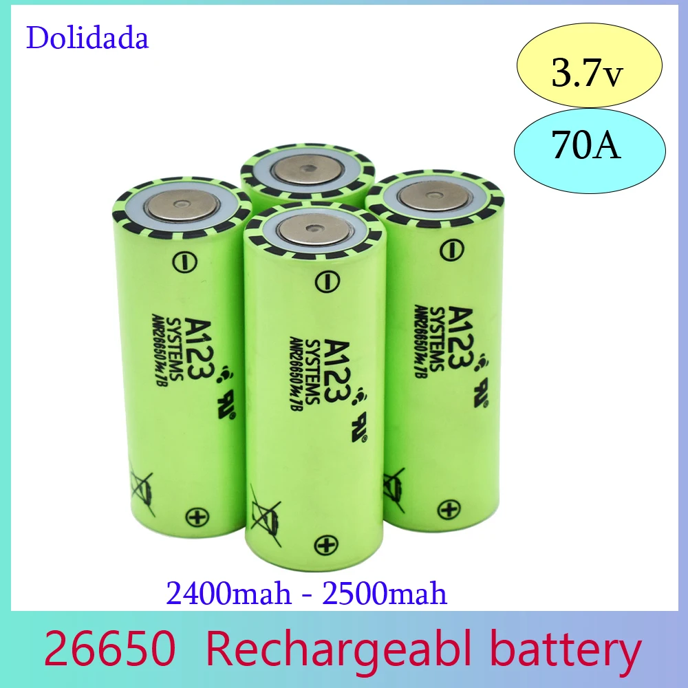 

New A123 26650 70A 3.7v Rechargeable Battery M1B 26650 2400mah-2500mah Li-ion Large Discharge Power Tool Battery (Green)