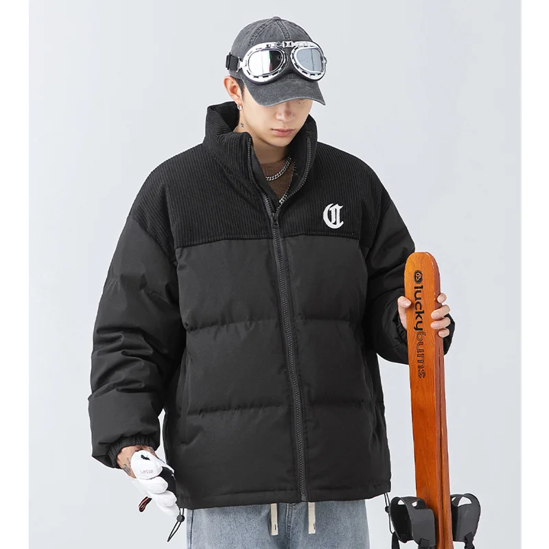 Streetwear Men New Style Black Keep Warm Bread Jacket Thicken Recreational Loose Down Jacket Temperament Comfortable Coat Female