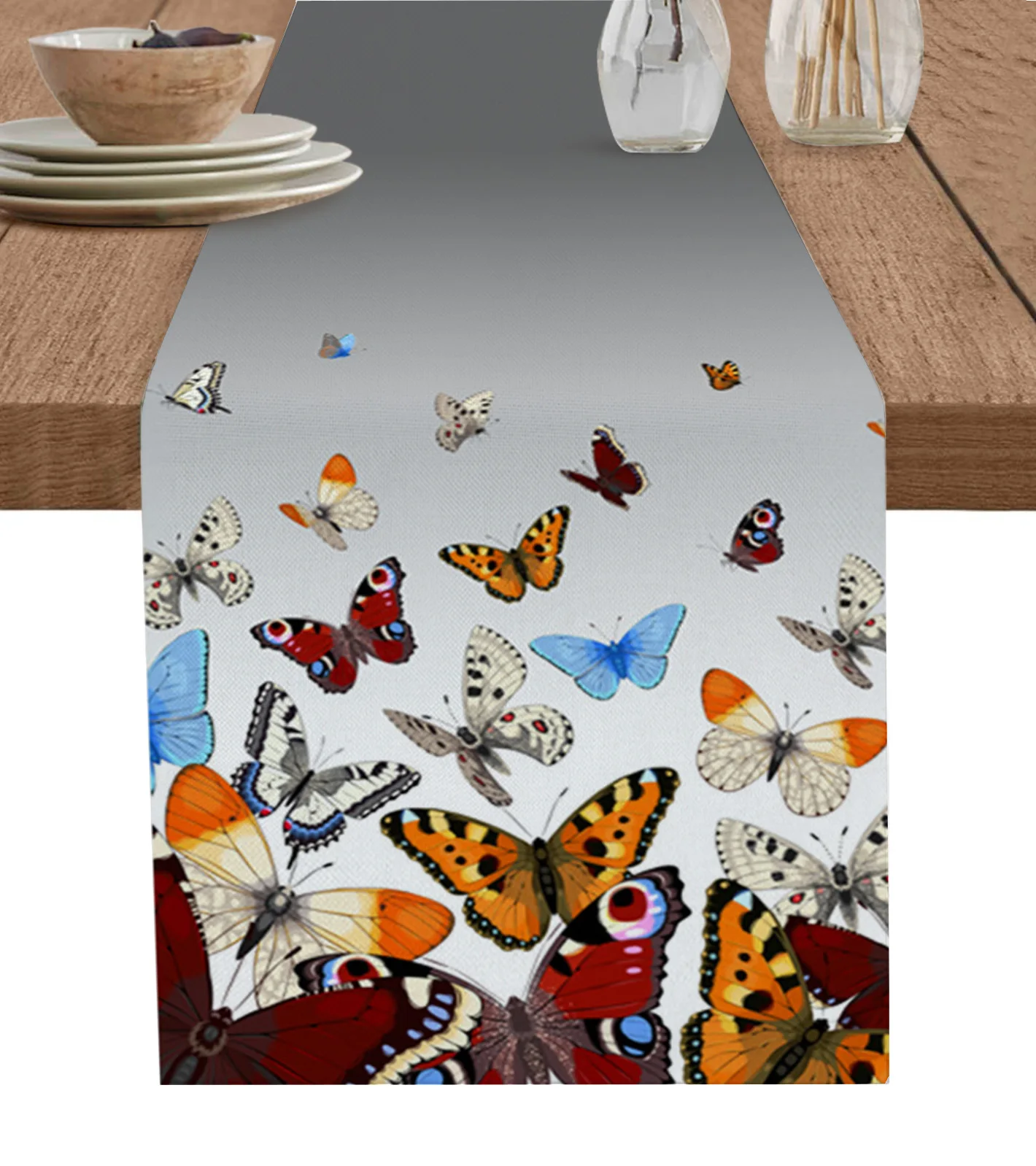 

Серо-градиентная настольная Дорожка в пасторальном стиле с бабочками, украшение для домашнего декора, украшение для стола, декор для стола