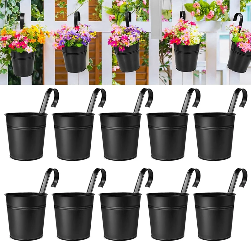 

10 шт. подвесных цветочных горшков, настенные фотообои/наружные ограждения для забора балкона сада дома со съемными крючками