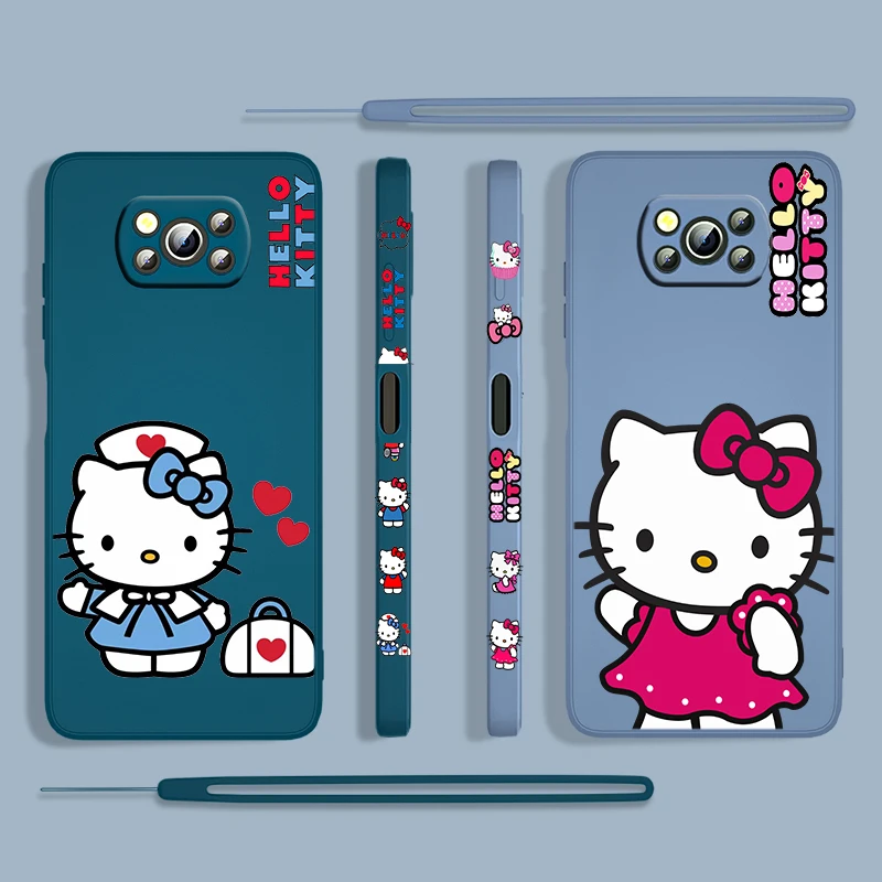 

Gift Hello Kitty Girl Cute For Xiaomi POCO X3 NFC F3 GT M4 M3 M2 Pro C3 X2 11 Ultra Silicone Liquid Left Rope Phone Case Fundas