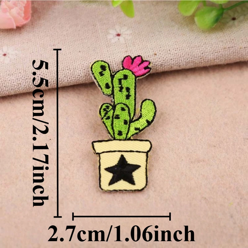 Милые зеленые растения в горшке кактус пришивные вышитые значки нашивки для