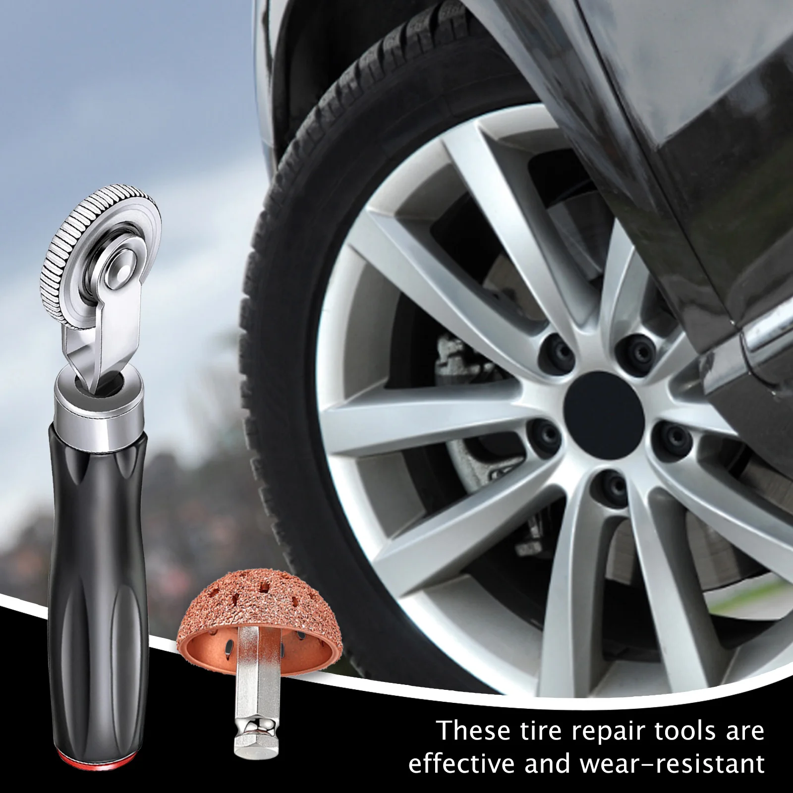 

Car Tyre Repair Tube Patch Stitch Wheel Roller Rubber Handle Puncture Tool Dropshipping Repair Tool Wooden Handle Defined Teeth