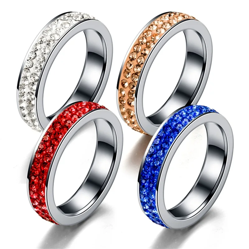 

2023 New Minority Titanium Steel Diamond Inlaid Lovers Ring 2 Rows of Full Diamond Stainless Steel Lovers Finger Ring Jewelry