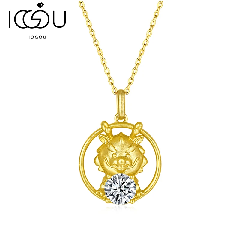 

IOGOU 1.0CT 925 Silver Chinese Zodiac Dragon 100% Moissanite Animal Pendant Necklace For Women Girls Gift With GRA Certificate