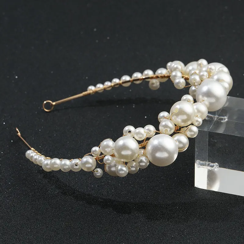 Vintage Bridal Tiara Simple Pearl Crown Headband Handmade Women Prom Jewelry Wedding Hair Accessories images - 6