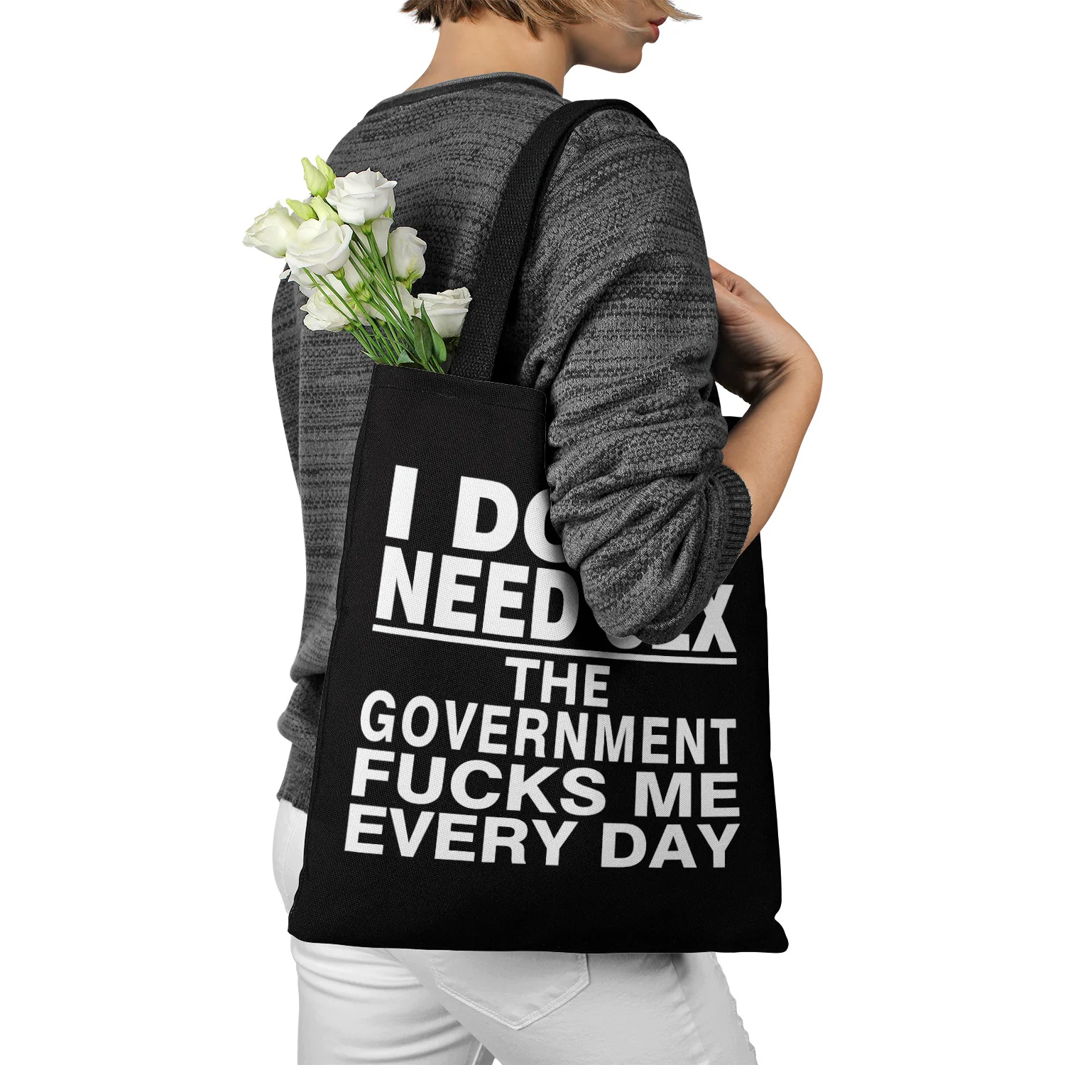 

DICHOS New Design Men Women I don’t need Sex hand Bags Eco Reusable Shopping Bag For ladies girls fashion canvas shoulder bag