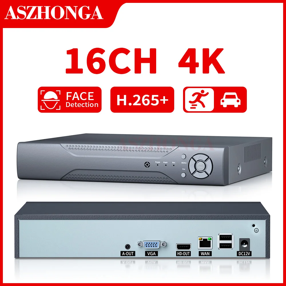 Сетевой видеорегистратор ASZHONGA 4K NVR 16CH NVR DC 12V 1 sata HDD P2P Xmeye H265