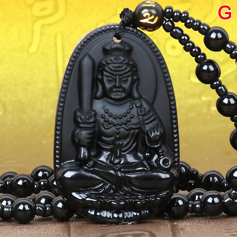 Ожерелье с подвеской amatorha черное обсидиановое резное Будда на удачу Амулет для