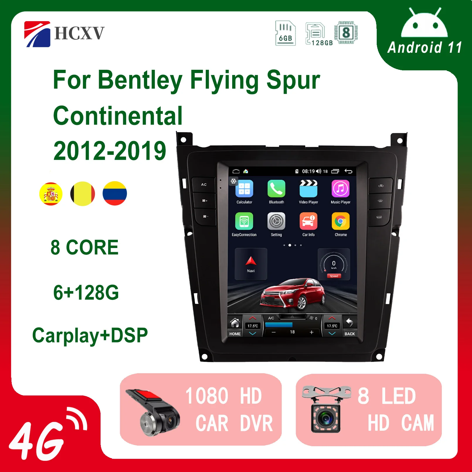 

HCXV Car Radio Android Player Tesla Style Vertical For Bentley Flying Spur Continental Multimedia Navigation Audio Backup Camera