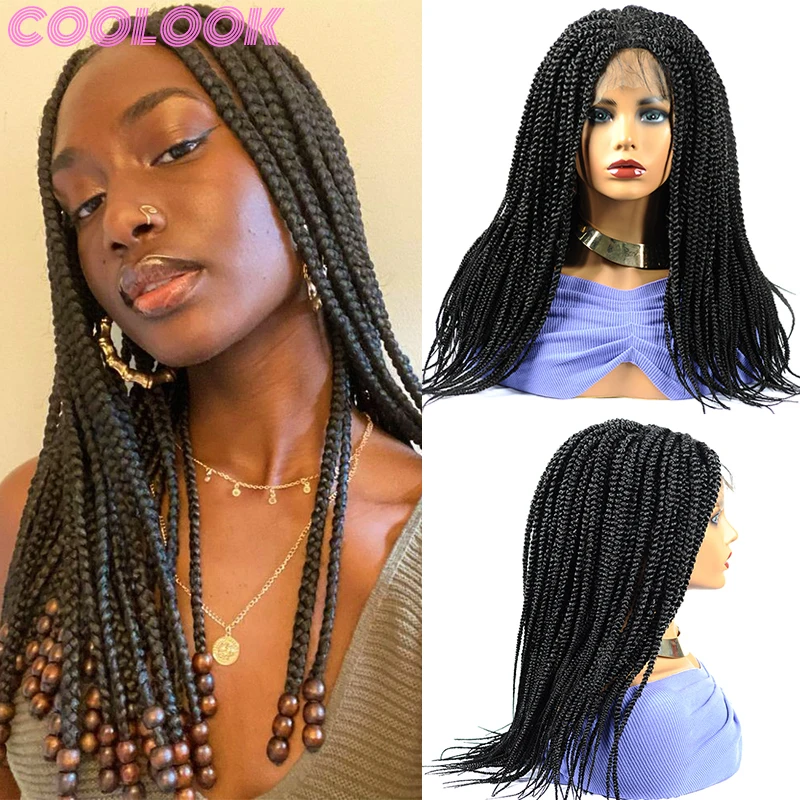 18 Inch Braided Lace Front Wigs Fro Black Women Ombre Brown Red Box Braids Lace Wig Synthetic 4x4 Lace Tresse Wig Perruque Donna
