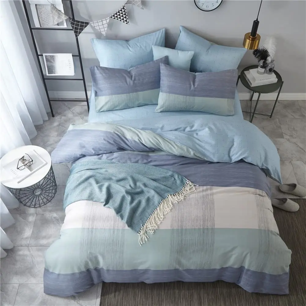 

Washed Cotton Duvet Cover Sets Queen Modern Simple Farmhouse Bedding Sets, 3 Pieces Duvet Cover Sets with Zipper