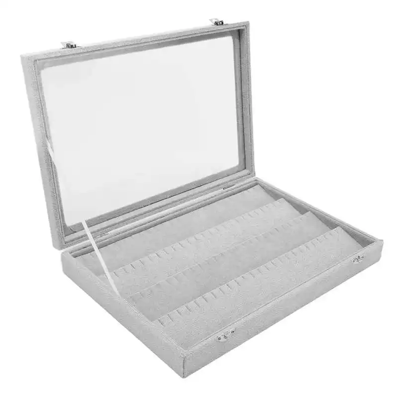 

Pin Display Case Grey Dustproof Pin Display Box Solid Wood Soft Flocking Transparent Glass for Home for Pin