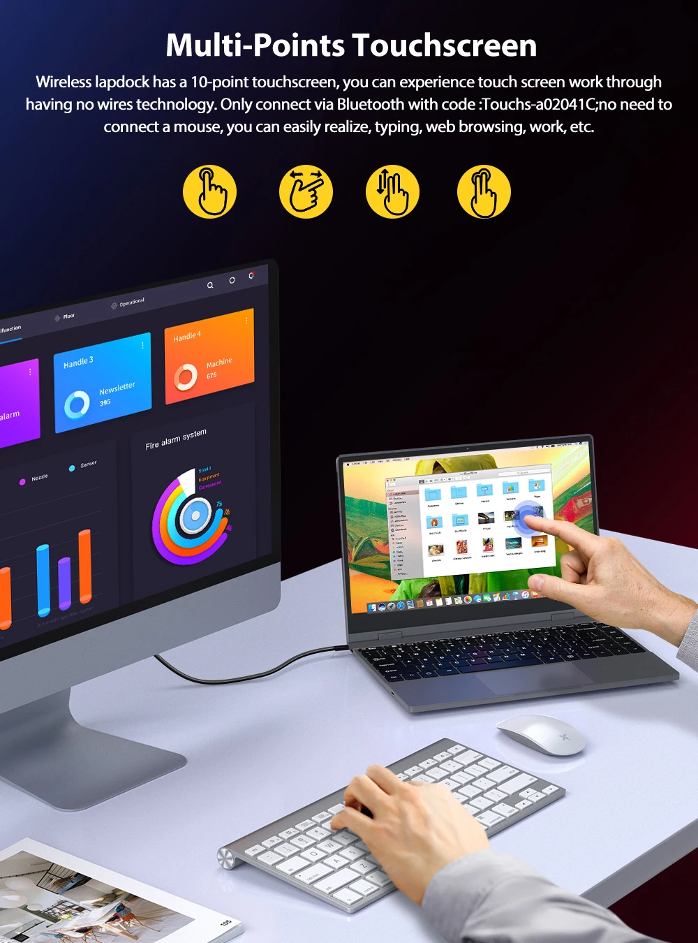 Фото Беспроводной монитор UPERFECT X 14 Pro LapDock DeX с сенсорным экраном, работает для телефонов Samsung OPPO Motor LG Android, Все поддерживают Настольный режим №3
