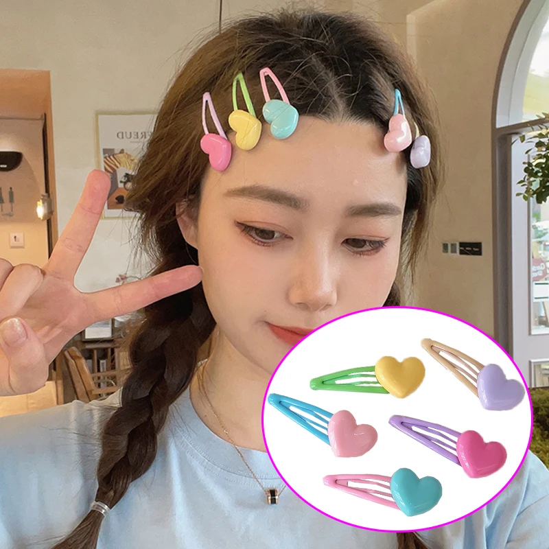 

4PCS BB Hairclips Colorful Love Heart Hair Clip Y2K Cute Women Girl Simple Snap Clip Headdress Hair Jewelry Accessories