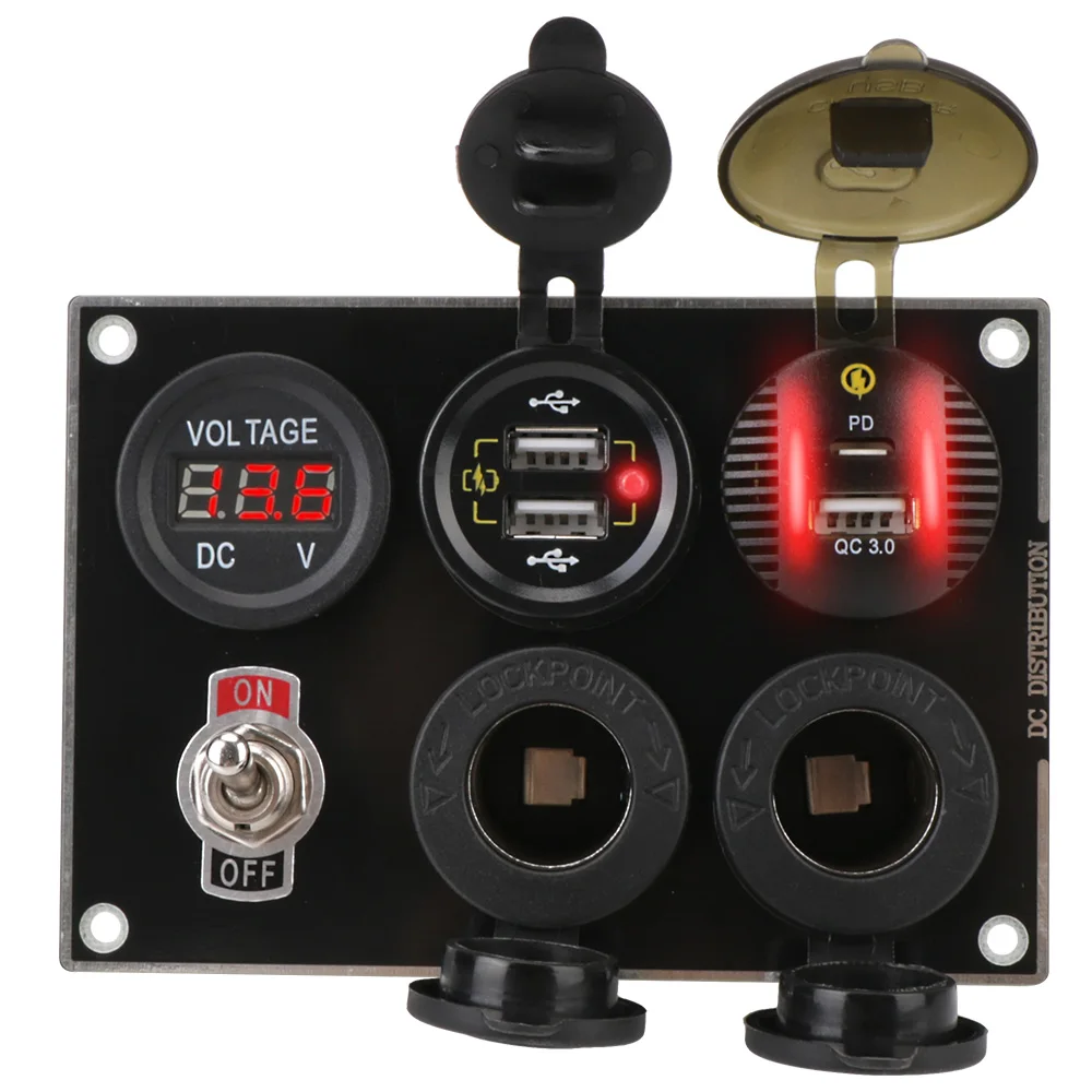 

Dual USB Port ON-Off Rocker Toggle QC3.0 & PD Quick Charge Digital Voltmeter Combination Car Switch Panel for Car Marine Boat