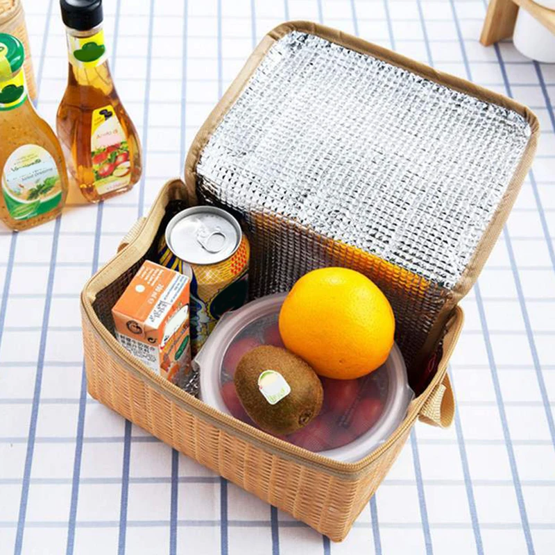 

Портативная вместительная сумка для еды, уличные Термосумки для пикника, термоохлаждающая корзина из искусственного ротанга с изоляцией для кемпинга