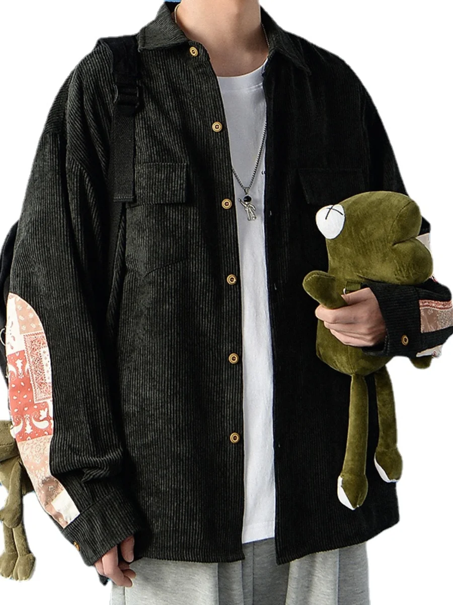 Мужская одежда Женское пальто Вельветовая рубашка в стиле пэчворк двойная сумка