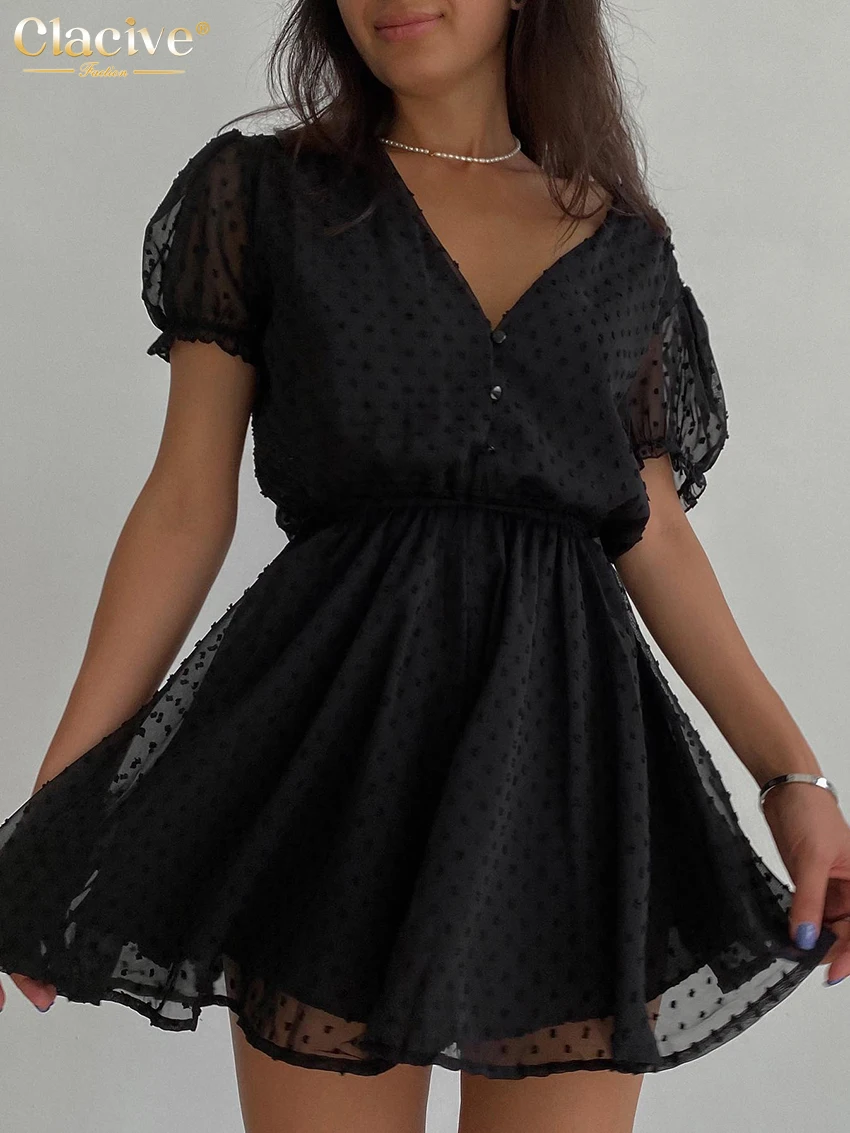 

Clacive Sexy V-Neck White Women'S Summer Dress 2022 Casual Loose Short Sleeve Office Mini Dresses Elegant Lace-Up Female Dress