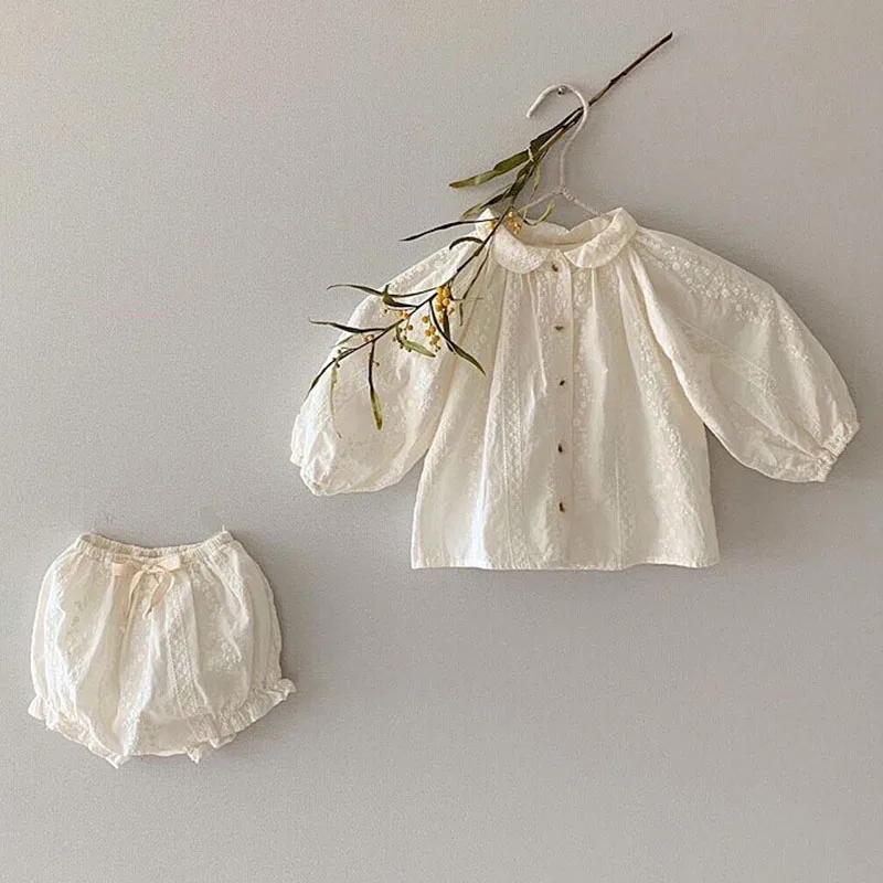 2022 Baby Clothing White Long Sleeve T Shirt Tops And Bloomer Shorts 2pcs Princess Girls Clothes Set Fashion Toddler Girls Sets enlarge