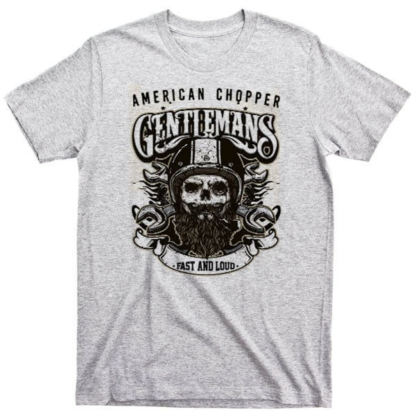 Серая байкерская футболка с черепом в стиле ретро |