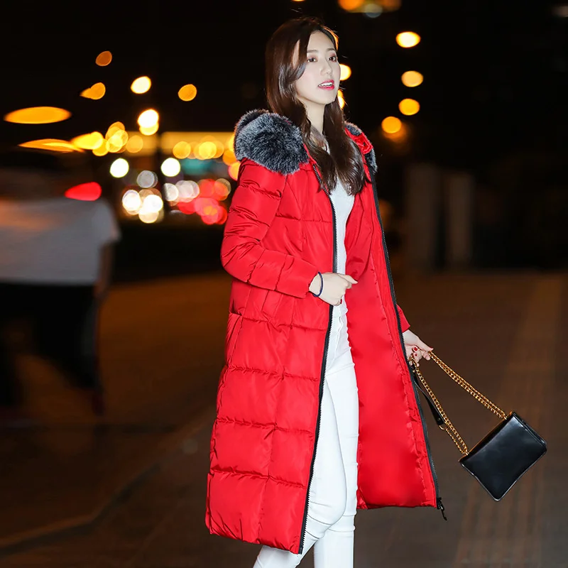 Cotton padded lengthened style 2021 autumn and winter new wool collar Korean loose