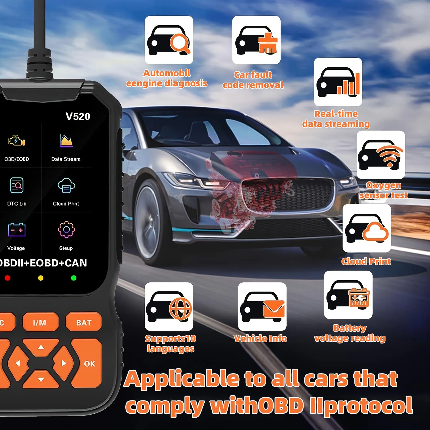 Фото Универсальный автомобильный диагностический сканер Yanace OBD2, считыватель кодов неисправностей двигателя для всех автомобилей с OBD II, выпускающихся с 1996 года. №2