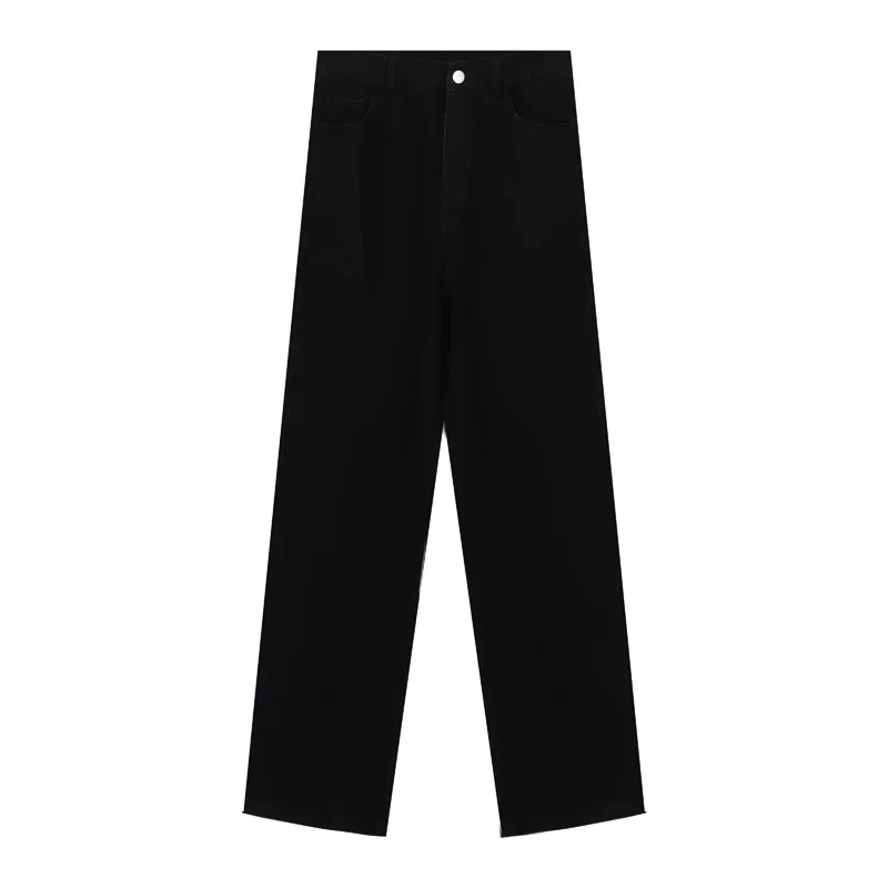 Women High Waist BlackJeans Fall Solid Loose All-match Denim Trousers Ladies New Simple Basic College Straight Full Length Pants