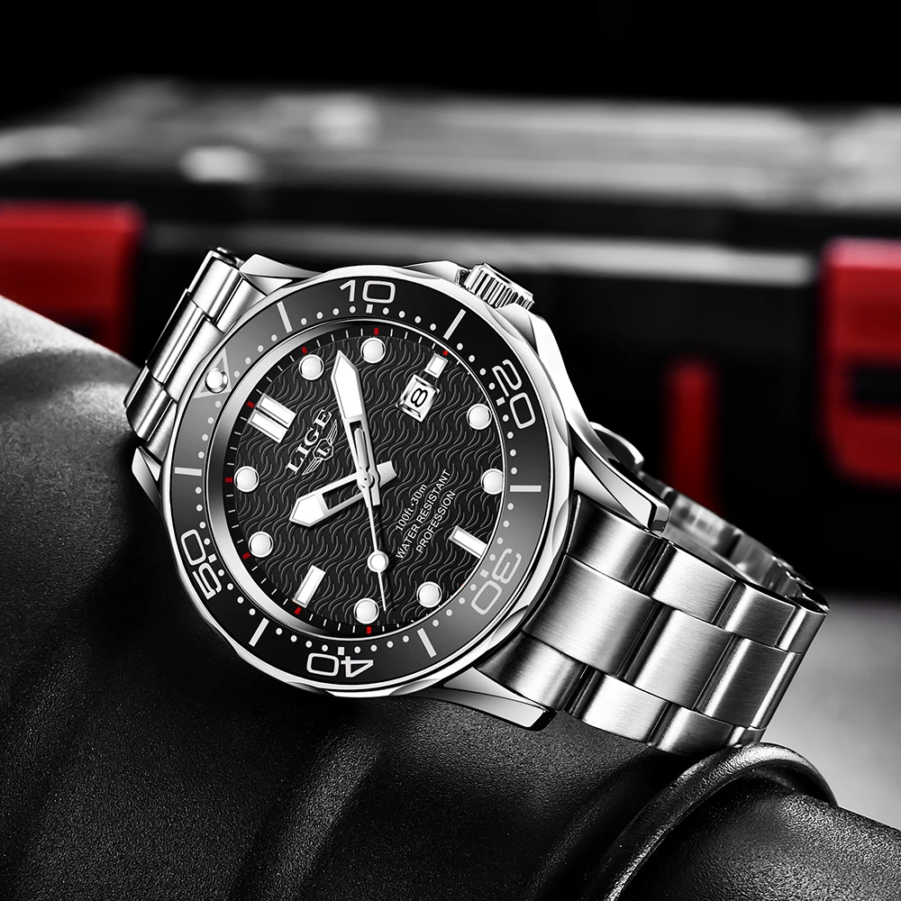 Часы наручные LIGE Мужские кварцевые брендовые Роскошные модные