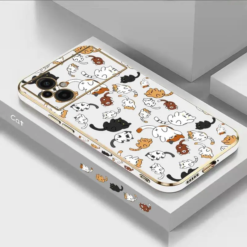 Cat Rolling Luxury Plating Phone Case For Xiaomi Poco M5 F4 F4 GT X4 X4 GT M4 Pro F3 X3 M3 X3 NFC X2 X3 Pro C40 Cover