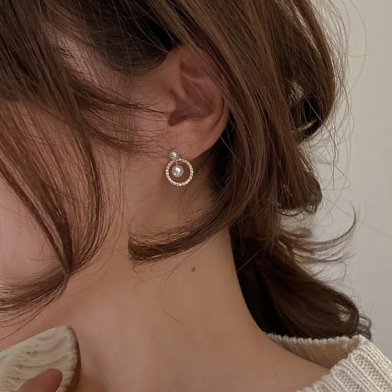 

Vintage Geometric Round Zircon Pearl Earrings For Women Simple Small Cute Stud Earring Korean Jewelry 2022 New Fashion Brincos