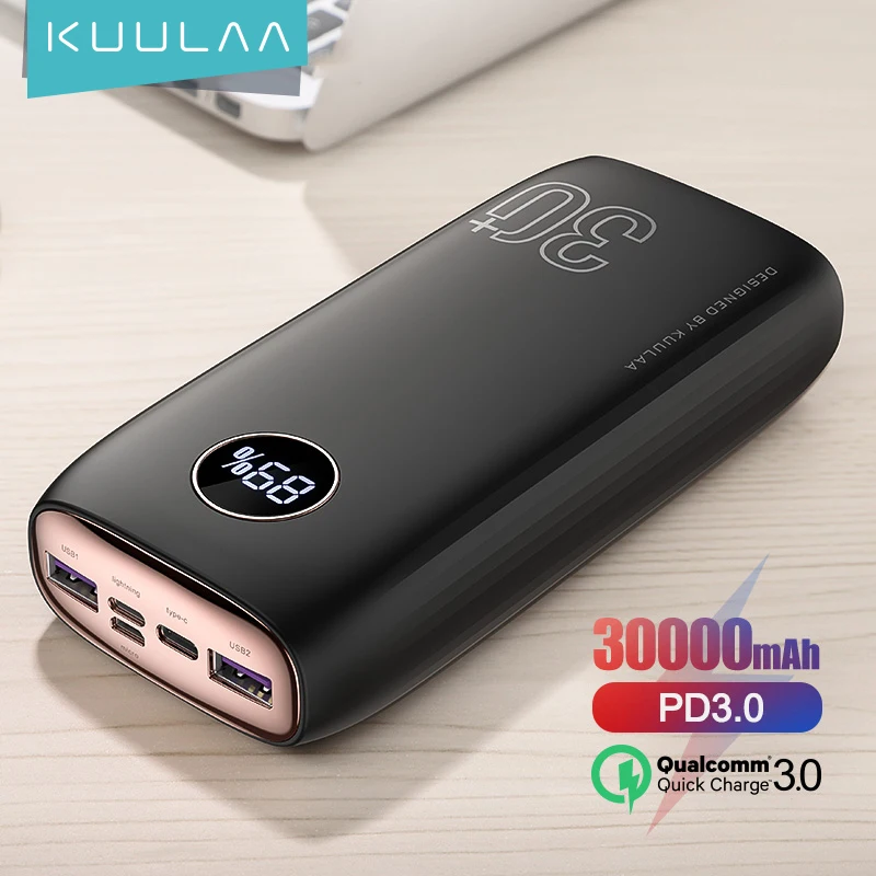 

KUULAA Power Bank 30000mAh USB Type C PD Fast Charging + Quick Charge 3.0 PowerBank 30000 mAh External Battery For Xiaomi iPhone