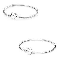 authentic 925 sterling silver moments love heart clasp snake chain bracelet bangle fit bead charm diy pandora jewelry