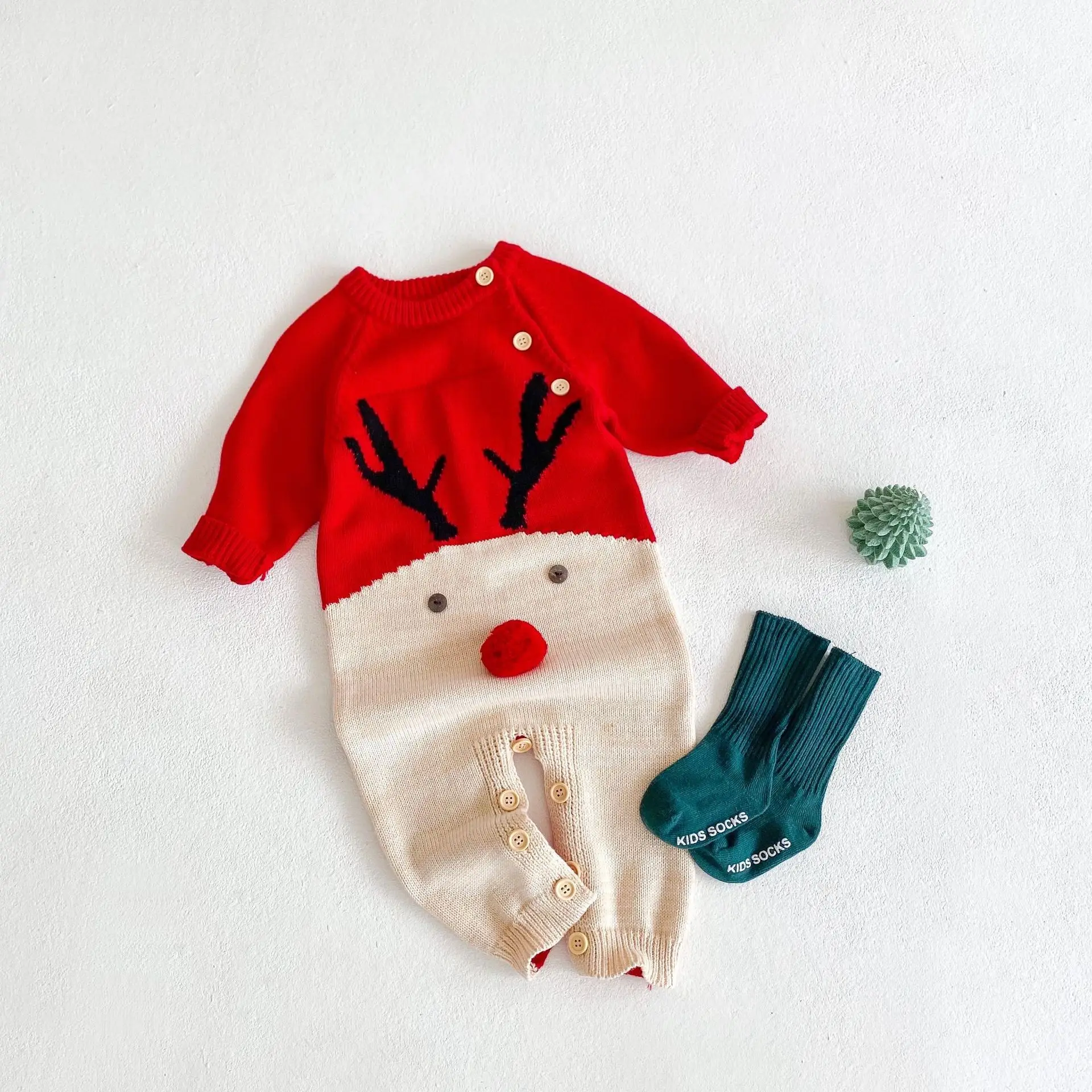 

Christmas One Piece Romper Baby Boys and Girls Cute Deer Knitted Jumpsuits Baby Clothes for 0-2Y
