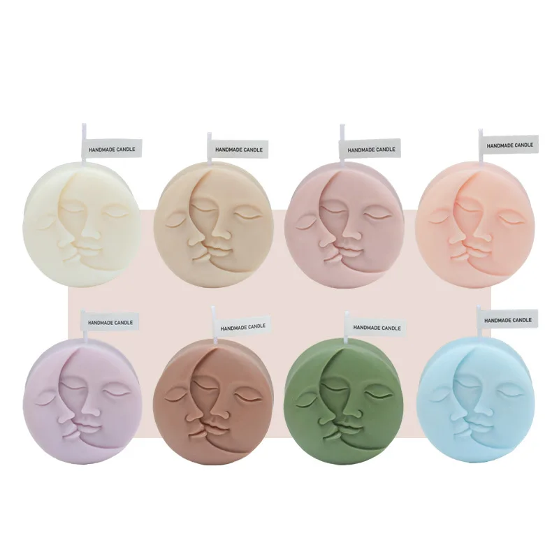 Свечи соевые в скандинавском стиле с изображением Луны и лица |
