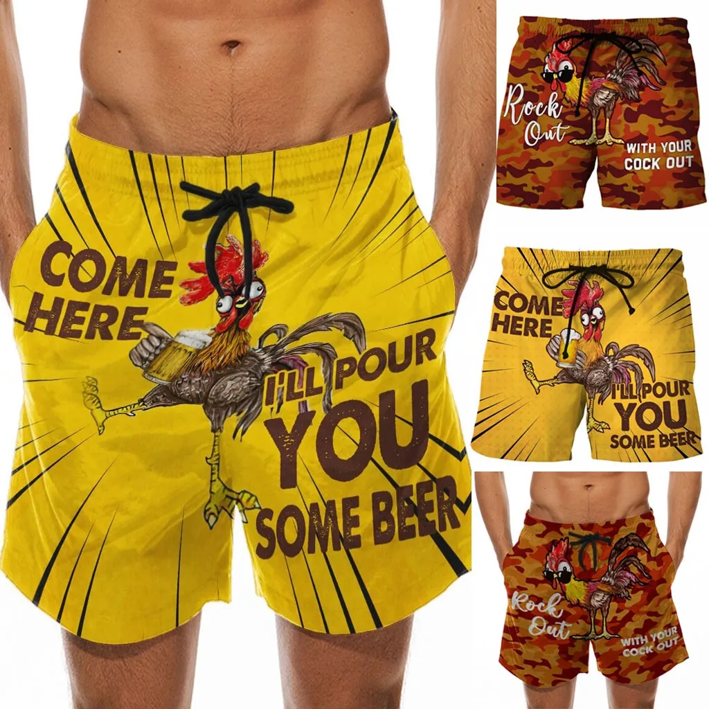 

Cock Men Special Beer Pant Print Beach Shorts Trouser Festival Drawstring Casual Clothes Men Outfit Men Large Swimming Trunks